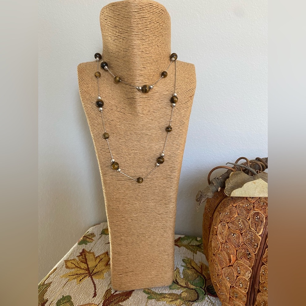 Silver and Brown Beaded Necklace